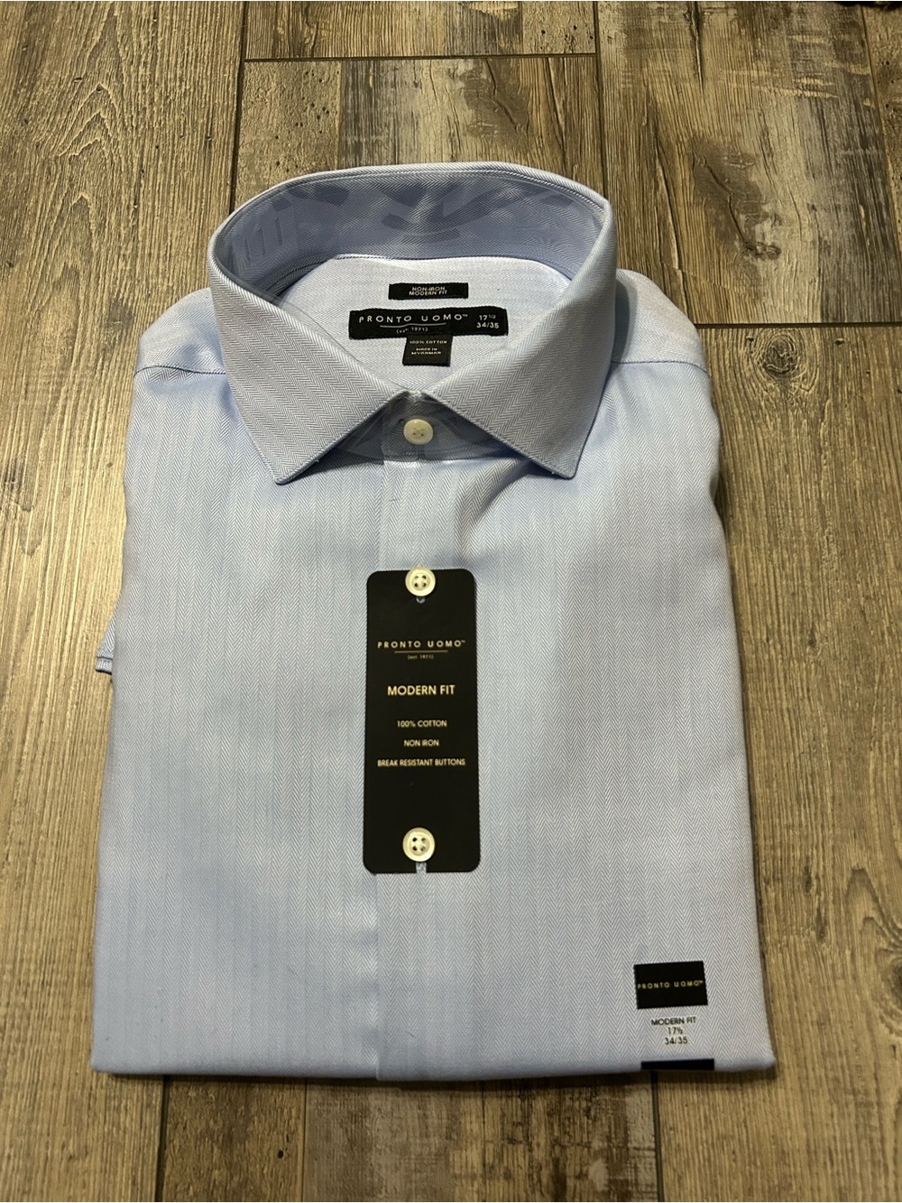 Pronto Uomo Light Blue Modern Fit Dress Shirt 💯 cotton 17 1/2 34/35